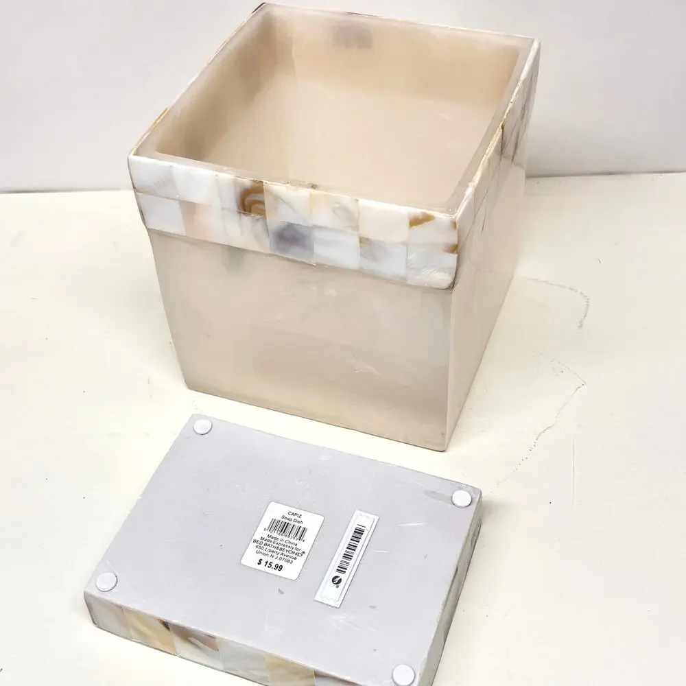 Bed Bath Beyond Capiz Shell Tissue Box Holder Cover and Soap Dish
